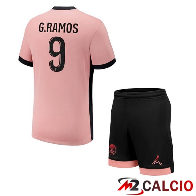 Maglie Calcio Paris PSG (G.Ramos 9) Bambino Terza Rosa 2024/2025