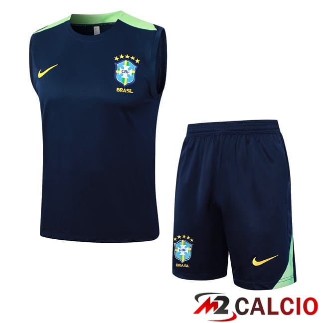 Canotta Allenamento Brasile + Pantaloncini Blu Reale 2024/2025