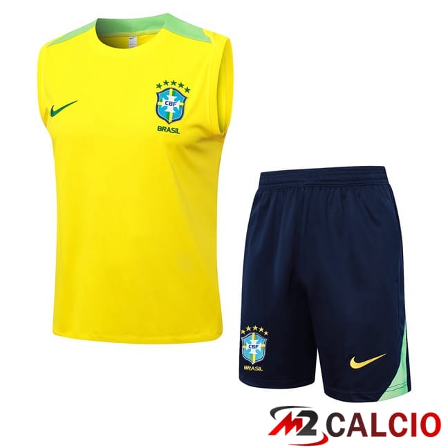 Canotta Allenamento Brasile + Pantaloncini Giallo 2024/2025