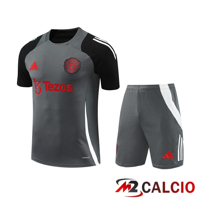 Insieme T Shirt Allenamento Manchester United + Pantaloncini Grigio 2024/2025