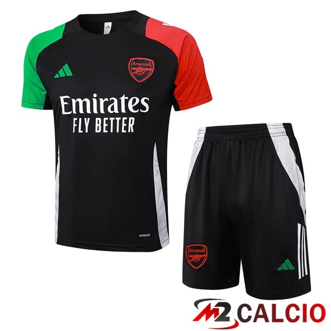 Insieme T Shirt Allenamento Arsenal + Pantaloncini Nero Rosso Verde 2024/2025