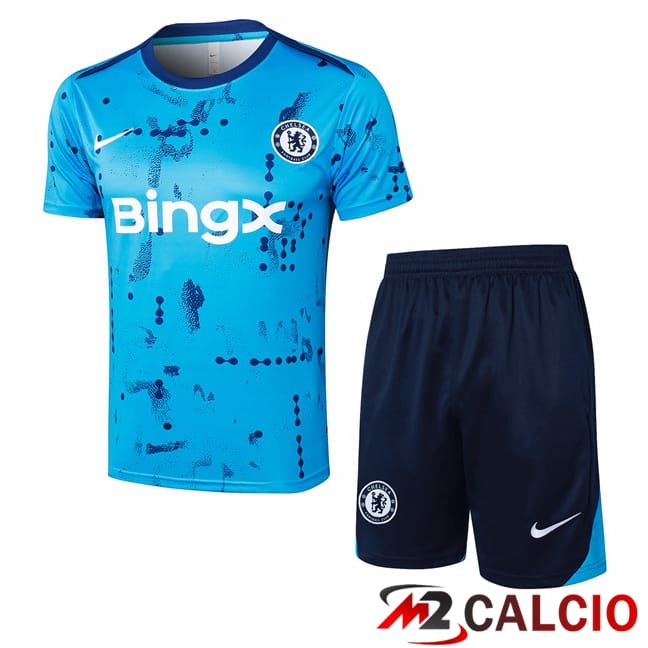 Insieme T Shirt Allenamento FC Chelsea + Pantaloncini Blu 2024/2025