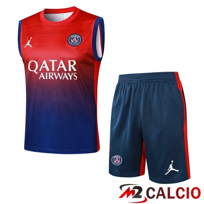 Canotta Allenamento Paris PSG + Pantaloncini Rosso Blu Reale 2024/2025