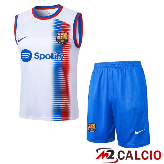 Canotta Allenamento FC Barcellona + Pantaloncini Bianco 2024/2025