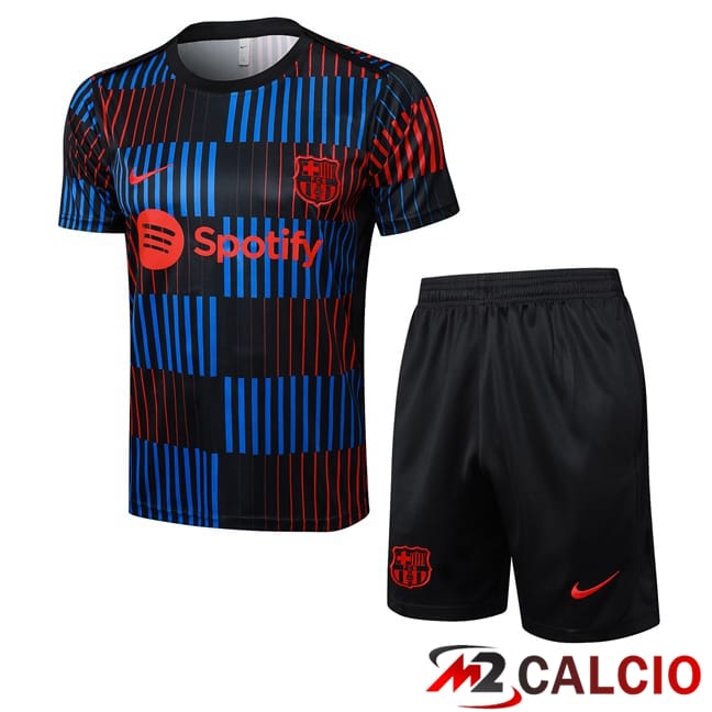 Insieme T Shirt Allenamento FC Barcellona + Pantaloncini Rosso Blu Nero 2024/2025