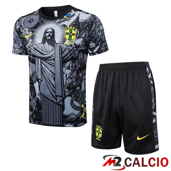 Insieme T Shirt Allenamento Brasile + Pantaloncini Nero 2024/2025