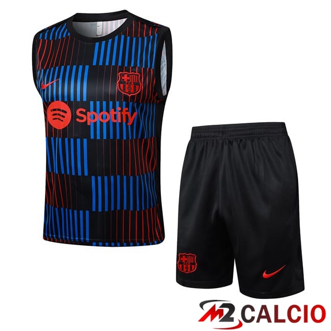 Canotta Allenamento FC Barcellona + Pantaloncini Blu Rosso Nero 2024/2025