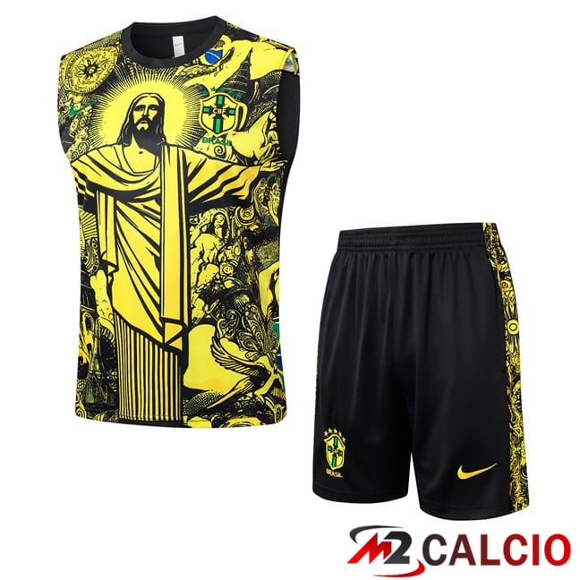 Canotta Allenamento Brasile + Pantaloncini Giallo 2024/2025