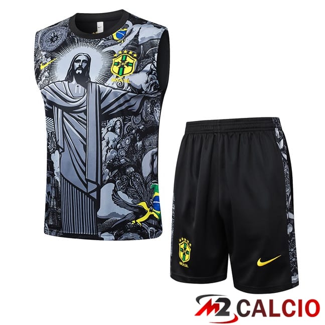 Canotta Allenamento Brasile + Pantaloncini Nero 2024/2025