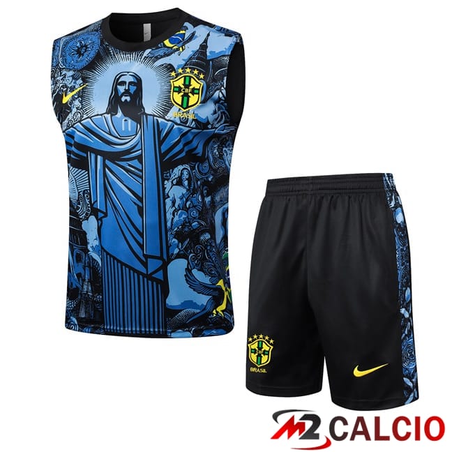 Canotta Allenamento Brasile + Pantaloncini Blu 2024/2025