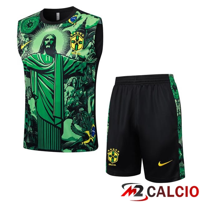 Canotta Allenamento Brasile + Pantaloncini Verde 2024/2025