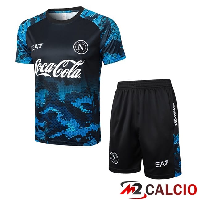 Insieme T Shirt Allenamento SSC Napoli + Pantaloncini Blu Nero 2024/2025
