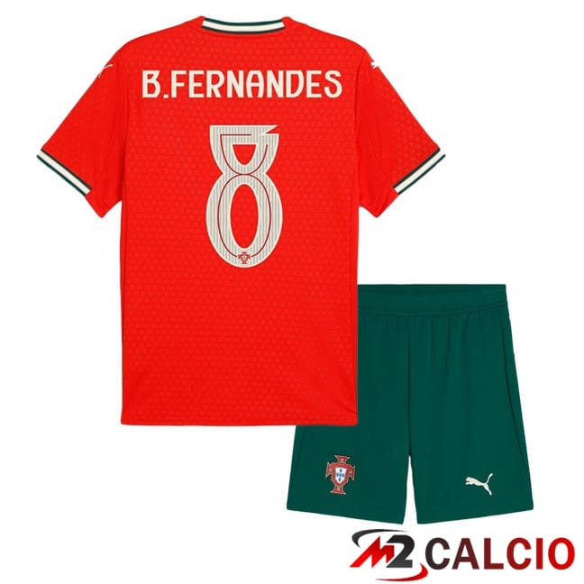 Maglie Calcio Portogallo (B. FERNANDES 8) Bambino Prima Rosso 2025/2026