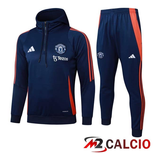 Tuta Calcio - Felpa Con Cappuccio Manchester United Blu Reale 2025/2026