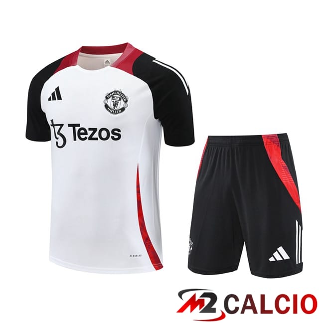 Insieme T Shirt Allenamento Manchester United + Pantaloncini Bianco 2025/2026