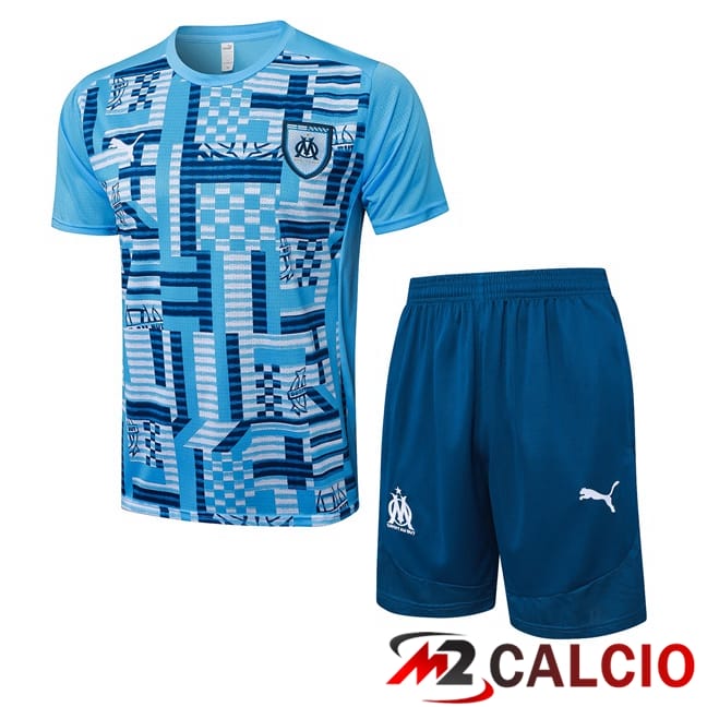 Insieme T Shirt Allenamento Marsiglia OM + Pantaloncini Blu 2025/2026
