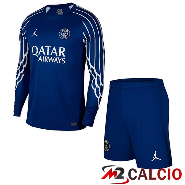 Maglie Calcio Paris PSG Bambino Quarto Manica Lunga Blu Reale 2024/2025