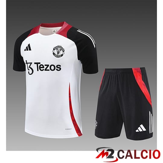 Insieme T Shirt Allenamento Manchester United Bambino Bianco/Nero/Rosso 2025/2026