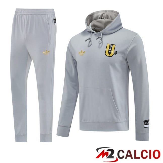 Tuta Calcio - Felpa Con Cappuccio Manchester United Grigio 2025/2026