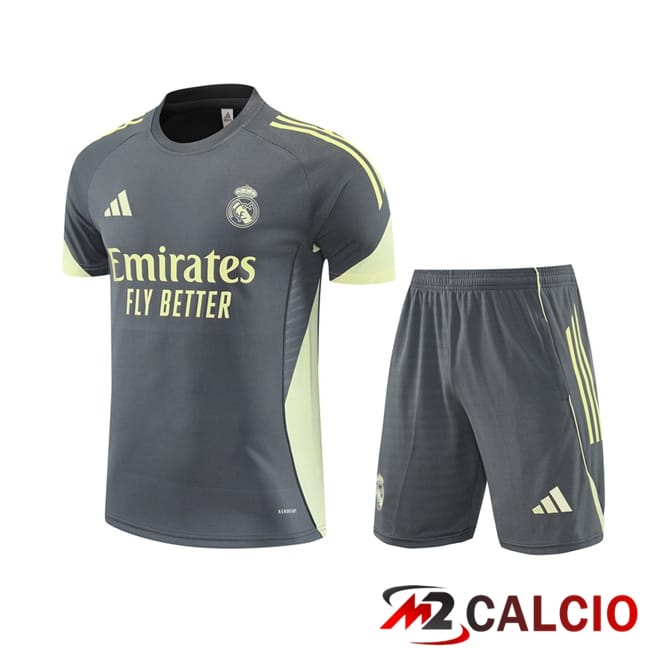 Insieme T Shirt Allenamento Real Madrid + Pantaloncini Grigio 2025/2026