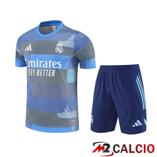 Insieme T Shirt Allenamento Real Madrid + Pantaloncini Grigio Blu 2025/2026