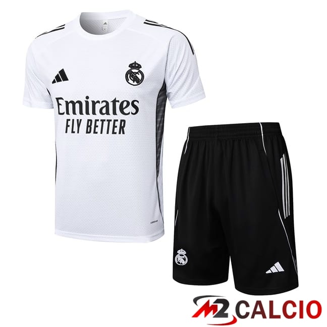 Insieme T Shirt Allenamento Real Madrid + Pantaloncini Bianco 2025/2026