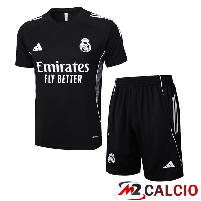 Insieme T Shirt Allenamento Real Madrid + Pantaloncini Nero 2025/2026