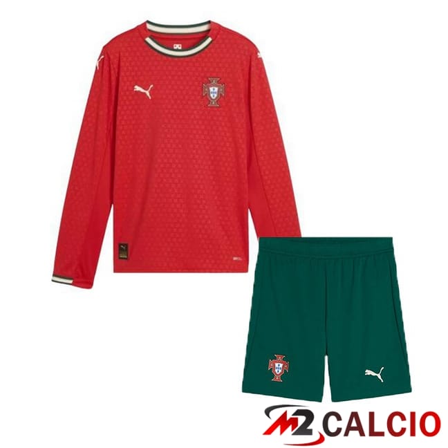 Maglia Nazionale Portogallo Bambino Prima Manica Lunga Rosso 2025/2026