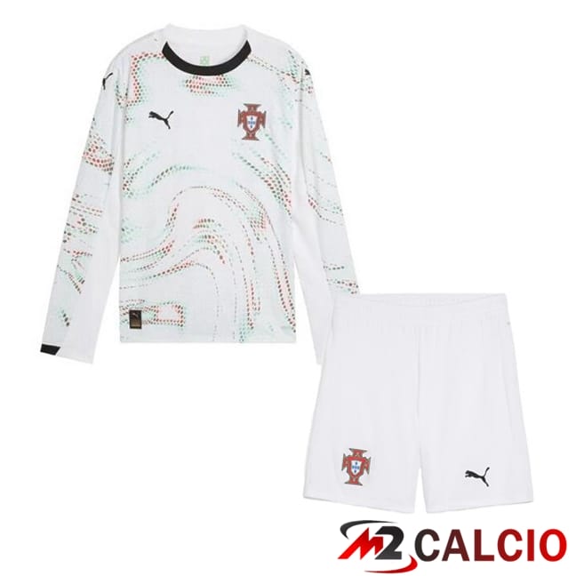 Maglia Nazionale Portogallo Bambino Seconda Manica Lunga Bianco 2025/2026
