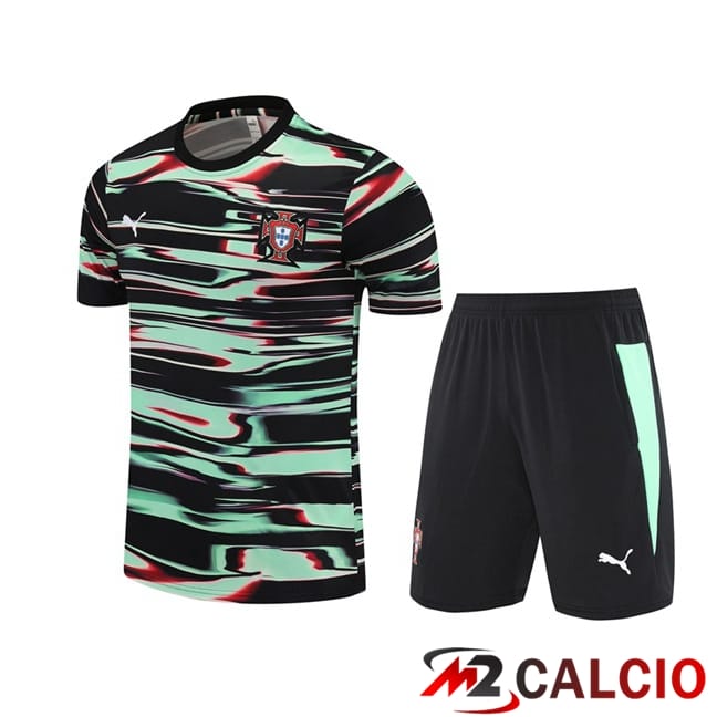Insieme T Shirt Allenamento Portogallo + Pantaloncini Nero Verde 2025/2026