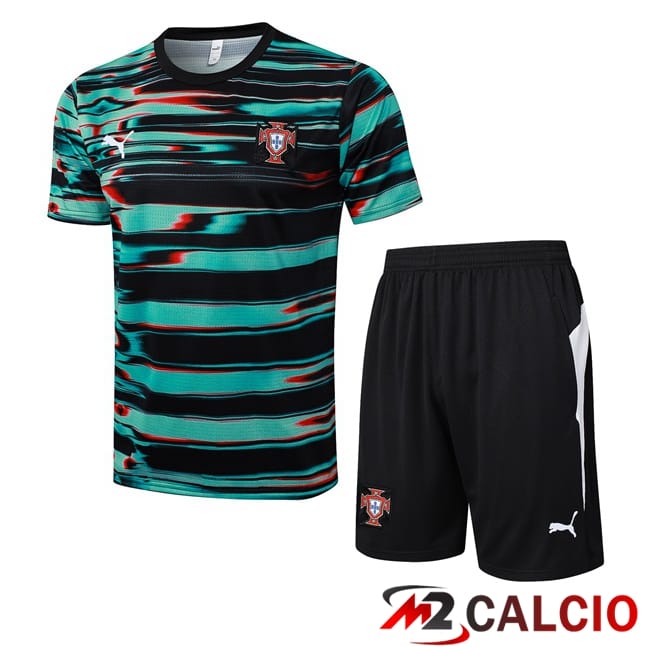 Insieme T Shirt Allenamento Portogallo + Pantaloncini Nero Verde 2025/2026