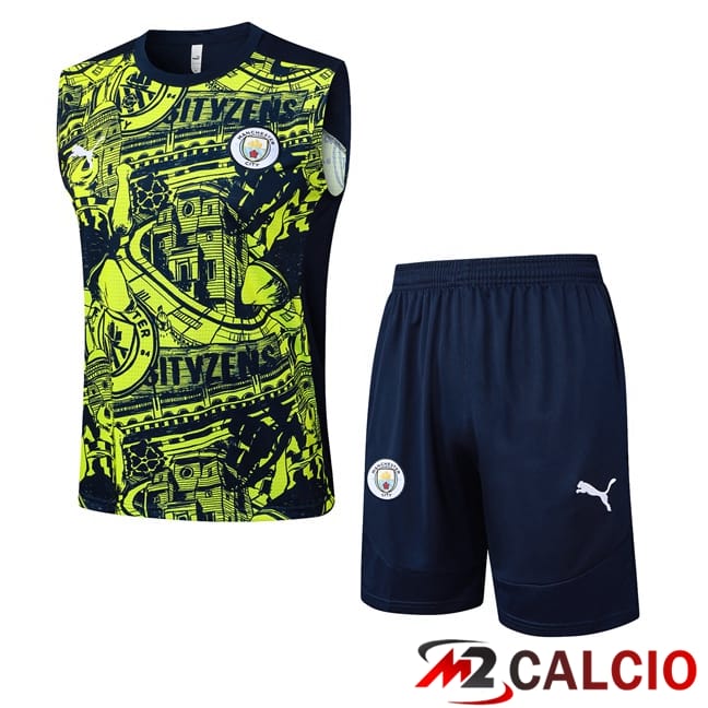 Canotta Allenamento Manchester City + Pantaloncini Blu Reale Verde 2025/2029