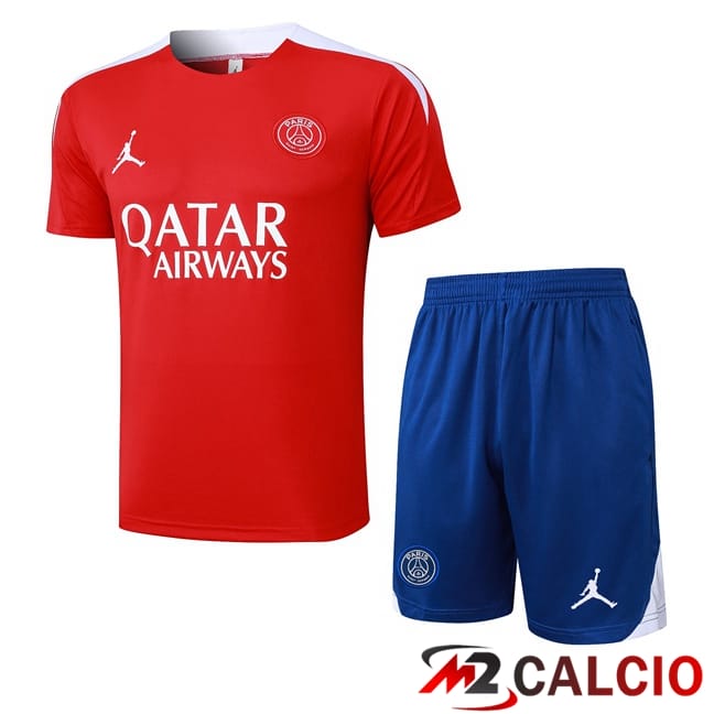 Insieme T Shirt Allenamento Jordan Paris PSG + Pantaloncini Rosso 2025/2026