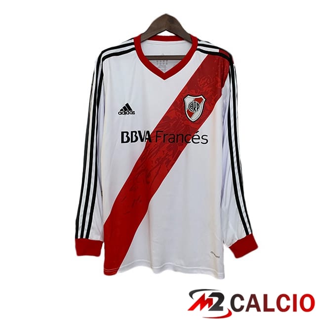 Maglie Calcio River Plate Retro Prima Manica Lunga Bianco Rosso 2013-2014