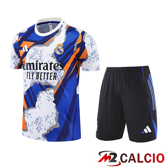 Insieme T Shirt Allenamento Real Madrid Bambino Bianco/Blu/Arancia 2025/2026