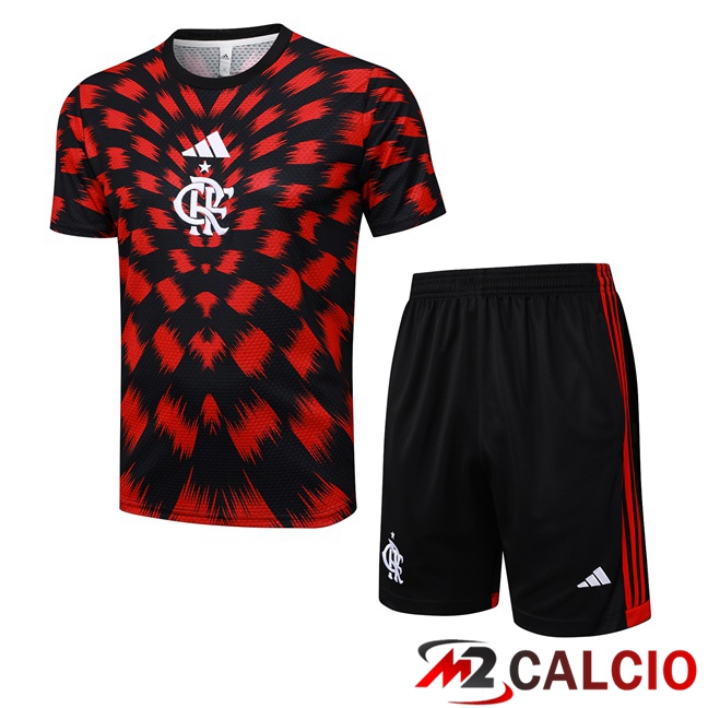 Insieme T Shirt Allenamento Flamengo + Pantaloncini Rosso Nero 2025/2026