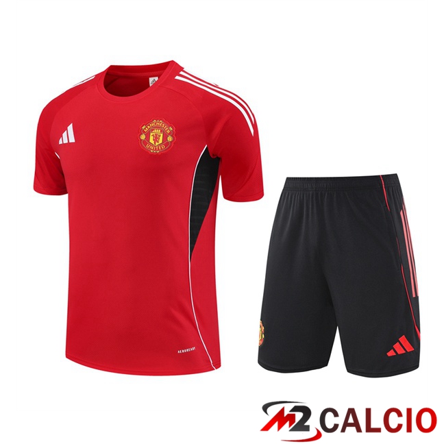 Insieme T Shirt Allenamento Manchester United + Pantaloncini Rosso 2025/2026