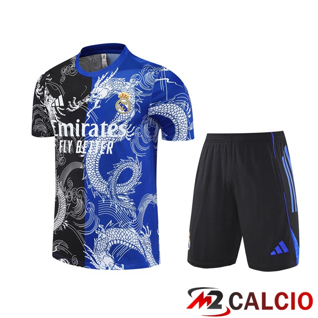 Insieme T Shirt Allenamento Real Madrid + Pantaloncini Nero Blu 2025/2026