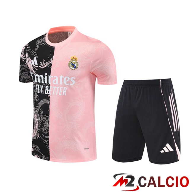 Insieme T Shirt Allenamento Real Madrid + Pantaloncini Nero Rosa 2025/2026