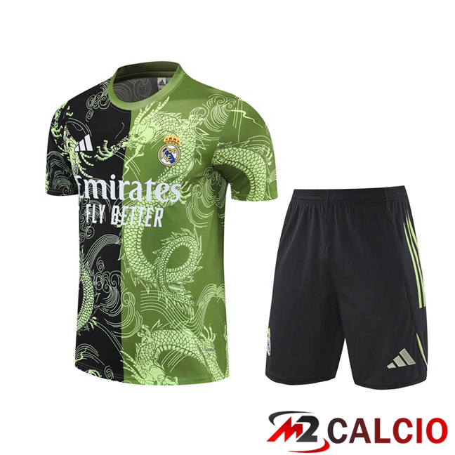 Insieme T Shirt Allenamento Real Madrid + Pantaloncini Nero Verde 2025/2026