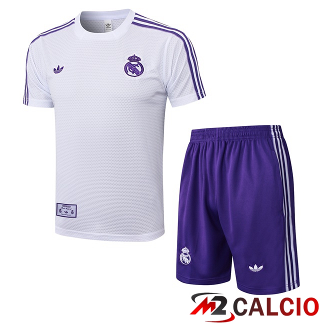 Insieme T Shirt Allenamento Real Madrid + Pantaloncini Bianco 2025/2026