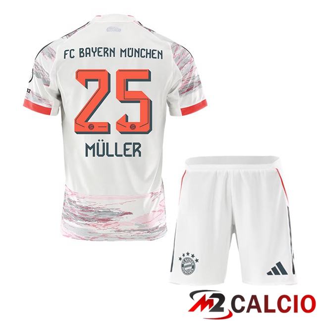 Maglie Calcio Bayern Monaco (Müller 25) Bambino Seconda Bianco 2025/2026