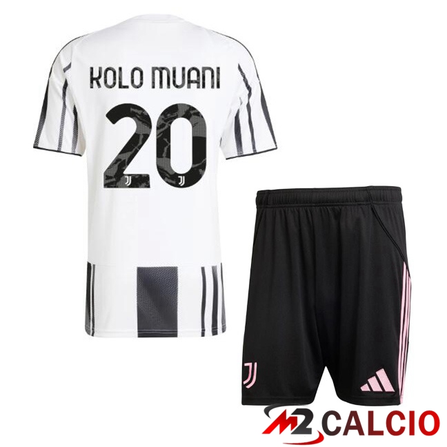 Maglie Calcio Juventus (KOLO MUANI 20) Bambino Prima Nero Bianco 2025/2026