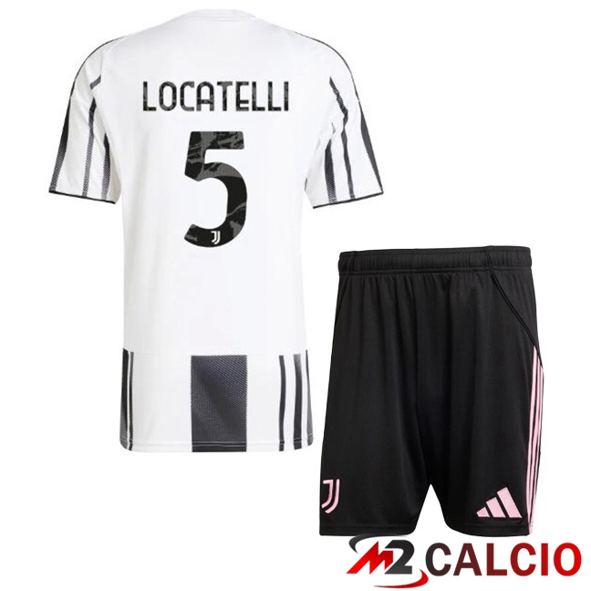 Maglie Calcio Juventus (LOCATELLI 5) Bambino Prima Nero Bianco 2025/2026