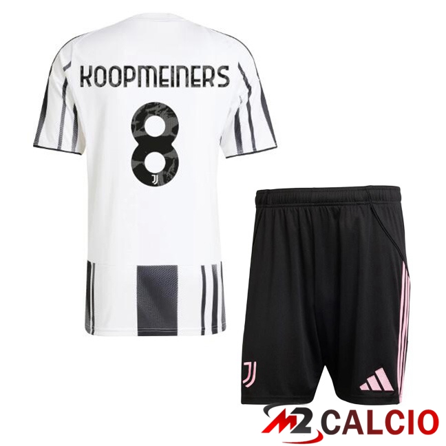 Maglie Calcio Juventus (KOOPMEINERS 8) Bambino Prima Nero Bianco 2025/2026