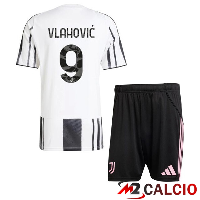 Maglie Calcio Juventus (VLAHOVIĆ 9) Bambino Prima Nero Bianco 2025/2026