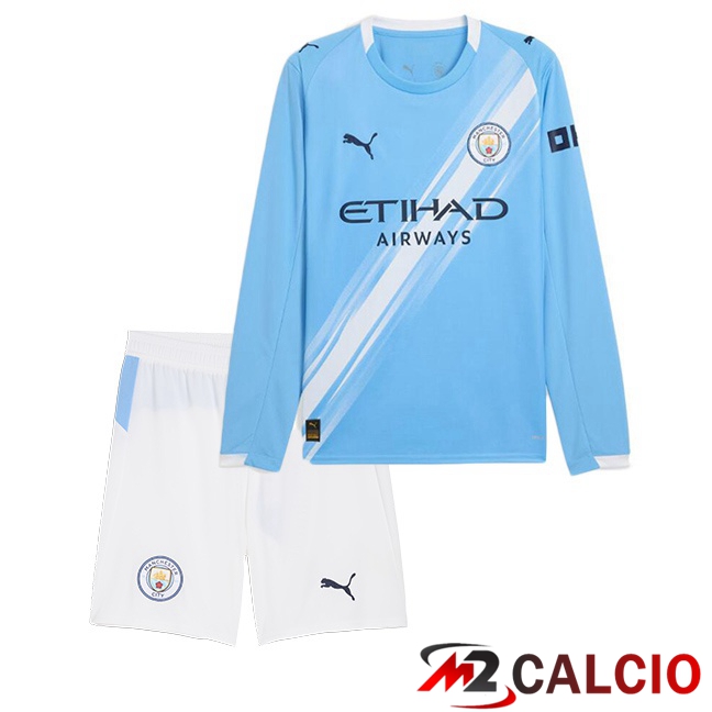 Maglie Calcio Manchester City Bambino Prima Manica Lunga Blu 2025/2026