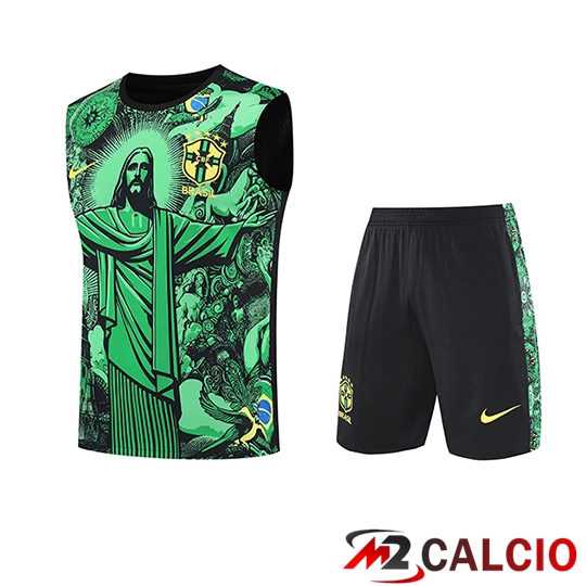 Canotta Calcio Brasile Bambino Verde/Nero 2025/2026