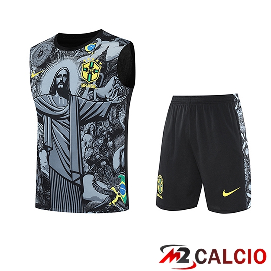 Canotta Calcio Brasile Bambino Grigio/Nero 2025/2026
