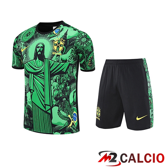 Insieme T Shirt Allenamento Brasile Bambino Verde/Nero 2025/2026
